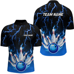 Maxcorners Blue Thunder Bowling Custom Men Bowling Shirt Polo & Quarter-Zip Bowling Team Shirts LM1625