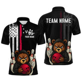Maxcorners Custom American Flag Bear Bowling Men Polo & 1/4 Zip Shirts Bowling Team Jerseys LM3006