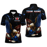Maxcorners Blue Thunder US Flag Eagle Bowling Shirts for Men Team Bowling Polo & Quarter-Zip LM3006