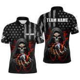 Maxcorners Personalized American Flag Skull Billiard Team Jersey for Men Polo & 1/4 Zip Shirts