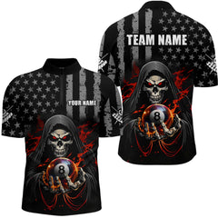 Maxcorners Personalized American Flag Skull Billiard Team Jersey for Men Polo & 1/4 Zip Shirts