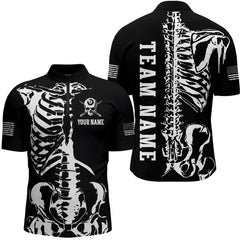 Maxcorners Custom Skull Bone 8 Ball Billiard Shirts for Men Billiard Team Jerseys Polo & 1/4 Zip Shirts MT1706