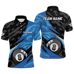 Maxcorners Blue Camo 8 Ball Billiard Shirts for Men Billiard Team Shirts Billiard Uniform Polo & 1/4 Zip MT2808