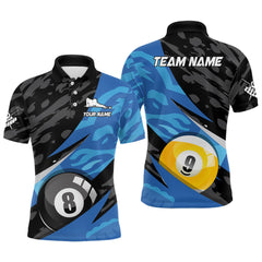 Maxcorners Blue Billiard Jerseys 8 9 Ball Pool Billiard Shirts For Men & Womenpolo & 1/4 Zip Shirt Billiards Gifts Team Jersey