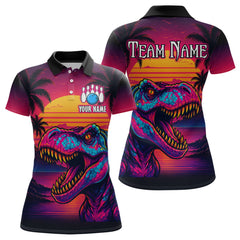 Maxcorners Custom Neon Dinosaur Bowling Men Bowling Shirt Polo & Quarter-Zip Bowling Team Jerseys LM0706