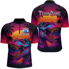 Maxcorners Custom Neon Dinosaur Bowling Men Bowling Shirt Polo & Quarter-Zip Bowling Team Jerseys LM0706