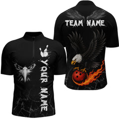 Maxcorners Custom Black Eagle Bowling Men Bowling Shirt Polo & Quarter-Zip Bowling Team Jerseys LM0706