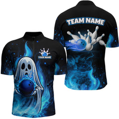 Maxcorners Custom Funny Ghost Halloween Bowling Jersey for Men Polo & 1/4 Zip Bowling Team Shirts MT2009