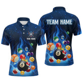 Maxcorners Personalized Blue Flaming Billiards Shirt 8 Ball Billiards Pool Billiard Shirt Men Polo Shirts & 1/4 Zip