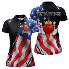 Maxcorners Custom US Flag Crown Bowling Men Bowling Shirt Polo & Quarter-Zip Bowling Team Jerseys LM1008