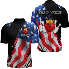 Maxcorners Custom US Flag Crown Bowling Men Bowling Shirt Polo & Quarter-Zip Bowling Team Jerseys LM1008