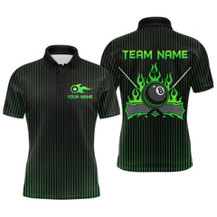 Maxcorners Custom Green 8 Ball Flame Billiard Shirts for Men, Bowling Team Polo & 1/4 Zip Shirts MT1007