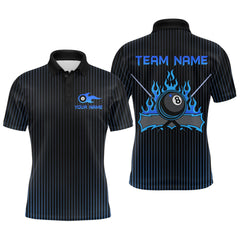 Maxcorners Custom Blue 8 Ball Flame Billiard Shirts for Men, Billiard Team Polo & 1/4 Zip Shirts MT1607