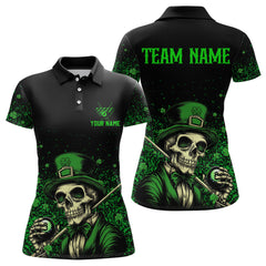 Maxcorners Personalized St Patrick Day Funny Skull Ball Billiards Shirt Men Polo & 1/4 Zip Shirts Billiard Team