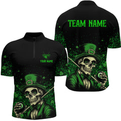 Maxcorners Personalized St Patrick Day Funny Skull Ball Billiards Shirt Men Polo & 1/4 Zip Shirts Billiard Team