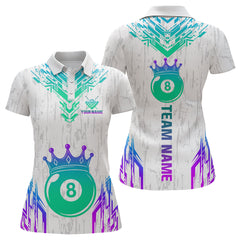 Maxcorners Custom White Neon 8 Ball Crown Billiard Shirts for Men and Team Polo & 1/4 Zip Shirts LM2206