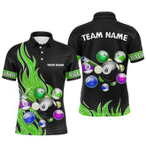 Maxcorners Custom Green Flame Billiard Shirts for Men Billiard Team Jerseys Polo & 1/4 Zip Shirts MT1706
