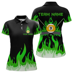 Maxcorners Custom 9 Ball Green Flaming Billiard Shirts for Men Billiard Team Shirts Billiard League LM2007