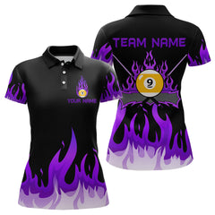 Maxcorners Custom 9 Ball Purple Flaming Billiard Shirts for Men Billiard Team Shirts Billiard League LM2007