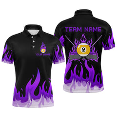Maxcorners Custom 9 Ball Purple Flaming Billiard Shirts for Men Billiard Team Shirts Billiard League LM2007