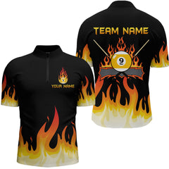 Maxcorners Custom 9 Ball Orange Flaming Billiard Shirts for Men Billiard Team Shirts Billiard League LM2007