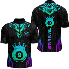 Maxcorners Custom Black 9 Ball Crown Neon Billiard Shirts for Men Billiard Team Shirts Billiard League LM2007