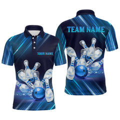 Maxcorners Custom Blue Bowling Jersey for Men Bowling Team Shirts Bowling Uniform Polo & 1/4 Zip LM0412