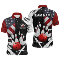 Maxcorners Custom US Flag Bowling Shirts for Men Polo & Quarter-Zip Bowling Team Bowling League MT1706