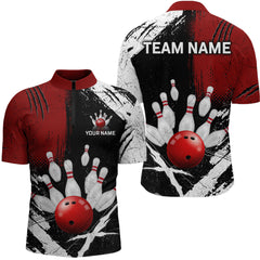 Maxcorners Custom Red Bowling Shirts for Men Polo & Quarter-Zip Bowling Team Bowling League MT1706