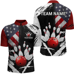 Maxcorners Custom US Flag Bowling Shirts for Men Polo & Quarter-Zip Bowling Team Bowling League MT1706