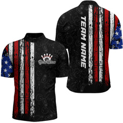 Maxcorners American Flag Bowling Custom Men Bowling Shirt Polo & Quarter-Zip Bowling Team Jerseys LM283
