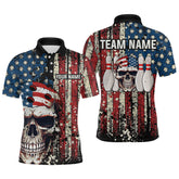 Maxcorners Skull US Flag Bowling Custom Men Bowling Shirt Polo & Quarter-Zip Bowling Team Jerseys LM054