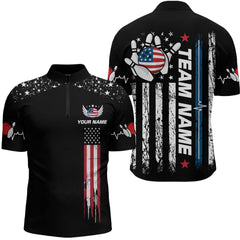 Maxcorners American Flag Bowling Custom Men Bowling Shirt Polo & Quarter-Zip Bowling Team Jerseys LM014