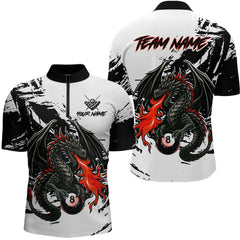 Maxcorners Custom Dragon Flame 8 Ball Billiard Shirts for Men Billiard Team Shirts Polo & 1/4 Zip Shirt LM1610