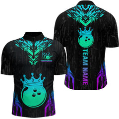 Maxcorners Custom Black Neon Crown Bowling Jersey for Men Bowling Uniform Polo & 1/4 Zip Bowling Team Shirts MT2009