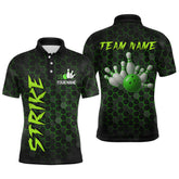 Maxcorners Custom Strike Green Bowling Men Bowling Shirt Polo & Quarter-Zip Bowling Team Jerseys LM0706