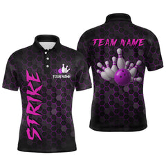 Maxcorners Custom Strike Purple Bowling Men Bowling Shirt Polo & Quarter-Zip Bowling Team Jerseys LM0706