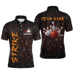 Maxcorners Custom Strike Red Bowling Men Bowling Shirt Polo & Quarter-Zip Bowling Team Jerseys LM0706