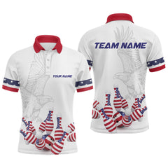 Maxcorners Custom Eagle US Flag Bowling Men Bowling Shirt Polo & Quarter-Zip Bowling Team Jerseys LM0706