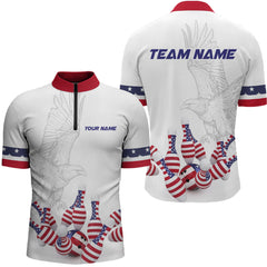 Maxcorners Custom Eagle US Flag Bowling Men Bowling Shirt Polo & Quarter-Zip Bowling Team Jerseys LM0706
