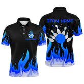 Maxcorners Custom Blue Flame Bowling Shirts for Men Polo & Quarter-Zip Bowling Team Jerseys MT1706