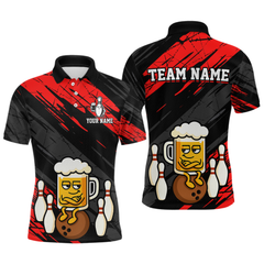 Maxcorners Custom Red Funny Beer Bowling Jersey for Men Bowling Uniform Polo & 1/4 Zip Bowling Team Shirts MT2009