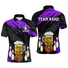 Maxcorners Custom Purple Funny Beer Bowling Jersey for Men Bowling Uniform Polo & 1/4 Zip Bowling Team Shirts LM0803