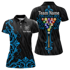 Maxcorners Custom Blue Baroque Pattern Ball Pool Billiard Shirts for Men Team Polo & 1/4 Zip Shirts LM0607