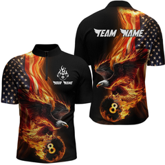 Maxcorners Custom Flaming US Flag Eagle Billiard Jersey for Men Billiard Shirt Billiard Gifts Polo & 1/4 Zip LM0607