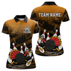 Maxcorners Custom Orange Funny Turkey Bowling Jersey for Men Thanksgiving Bowling Team Shirts Polo & 1/4 Zip MT2009