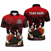 Maxcorners Custom Red Funny Turkey Bowling Jersey for Men Thanksgiving Bowling Team Shirts Polo & 1/4 Zip MT2009