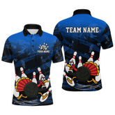 Maxcorners Custom Blue Funny Turkey Bowling Jersey for Men Thanksgiving Bowling Team Shirts Polo & 1/4 Zip MT2009