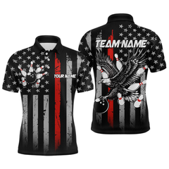 Maxcorners Custom Red US Flag Eagle Bowling Jersey for Men Bowling Team Shirts Polo & 1/4 Zip TU1609