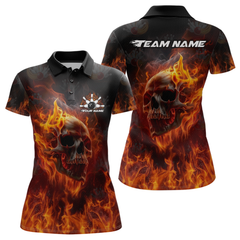 Maxcorners Custom Flame Skull Bowling Jersey for Men Bowling Uniform Polo & 1/4 Zip Bowling Team Shirts LM1008